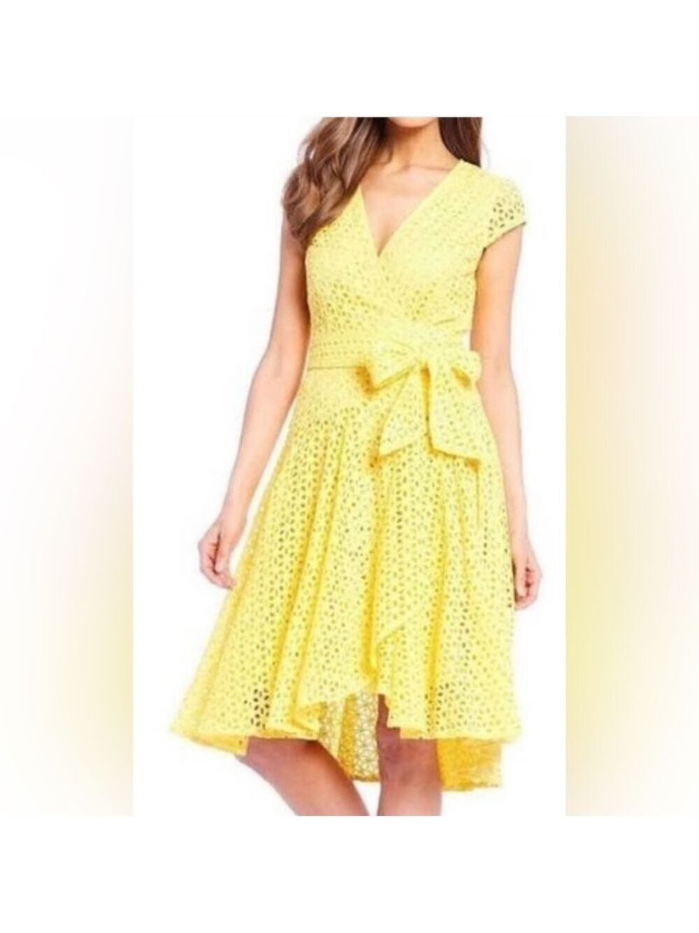 Sunshine yellow Alex Marie wrap dress in size 12 - gently used - eyelet & midi